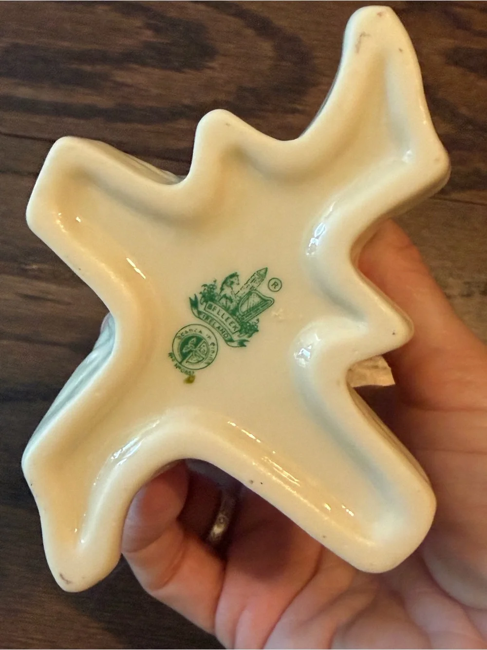 Belleek Crème Ceramic Tree-Branch Vase with Green Clover Motif